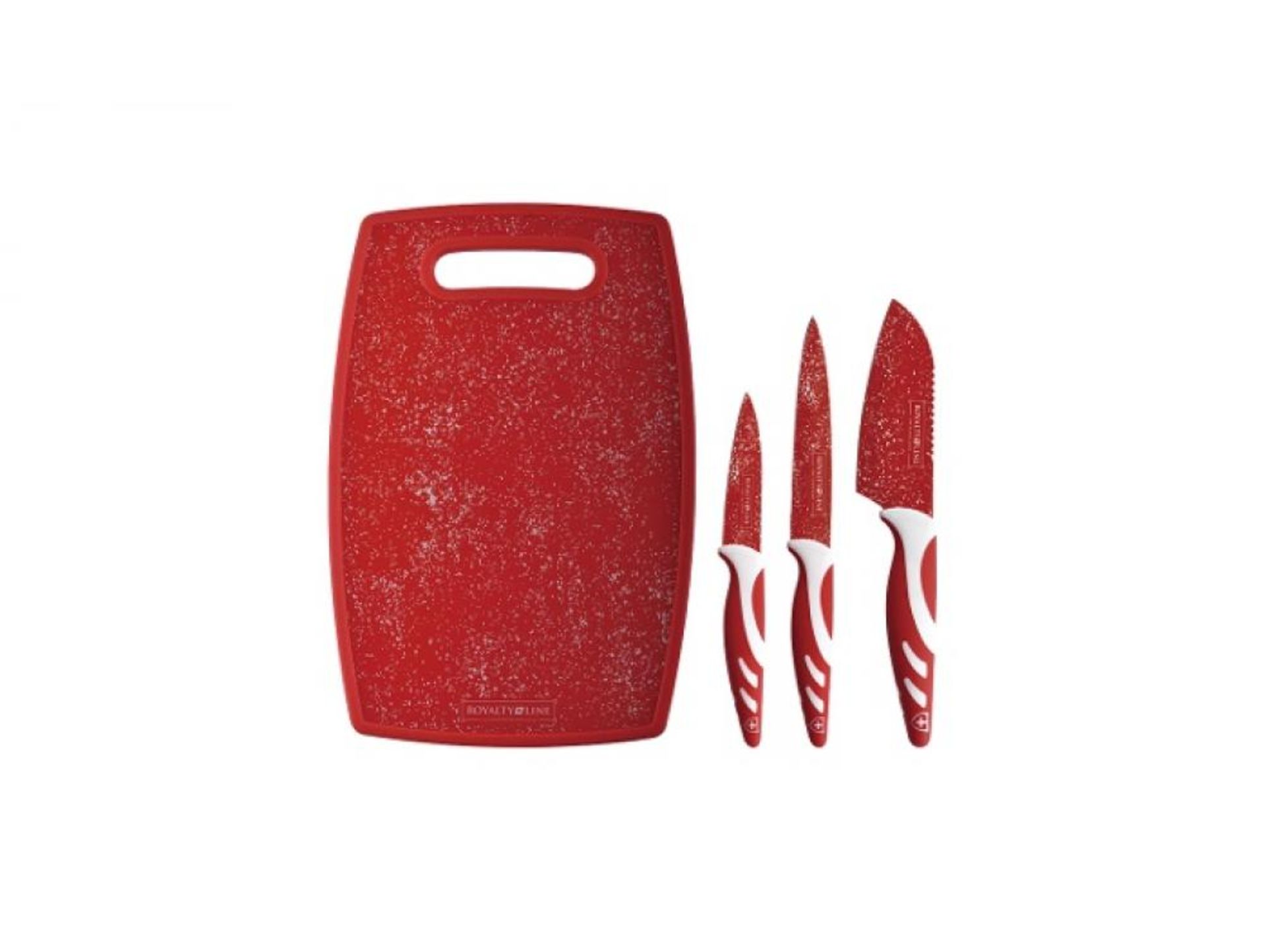V  Grade A Royalty Line Four Piece Anti Bacterial Knife Set QWith Cutting Board (Red) RRP 89 Euros