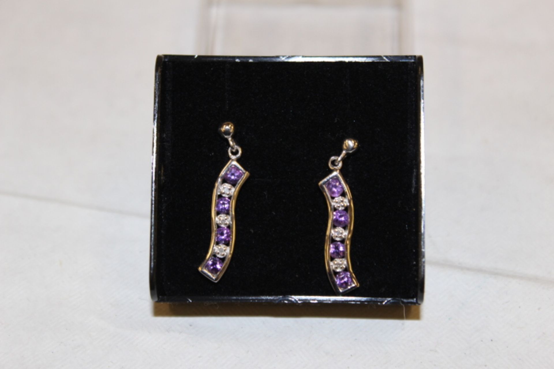Pair WM (925) Amethyst & Diamond Drop Earrings