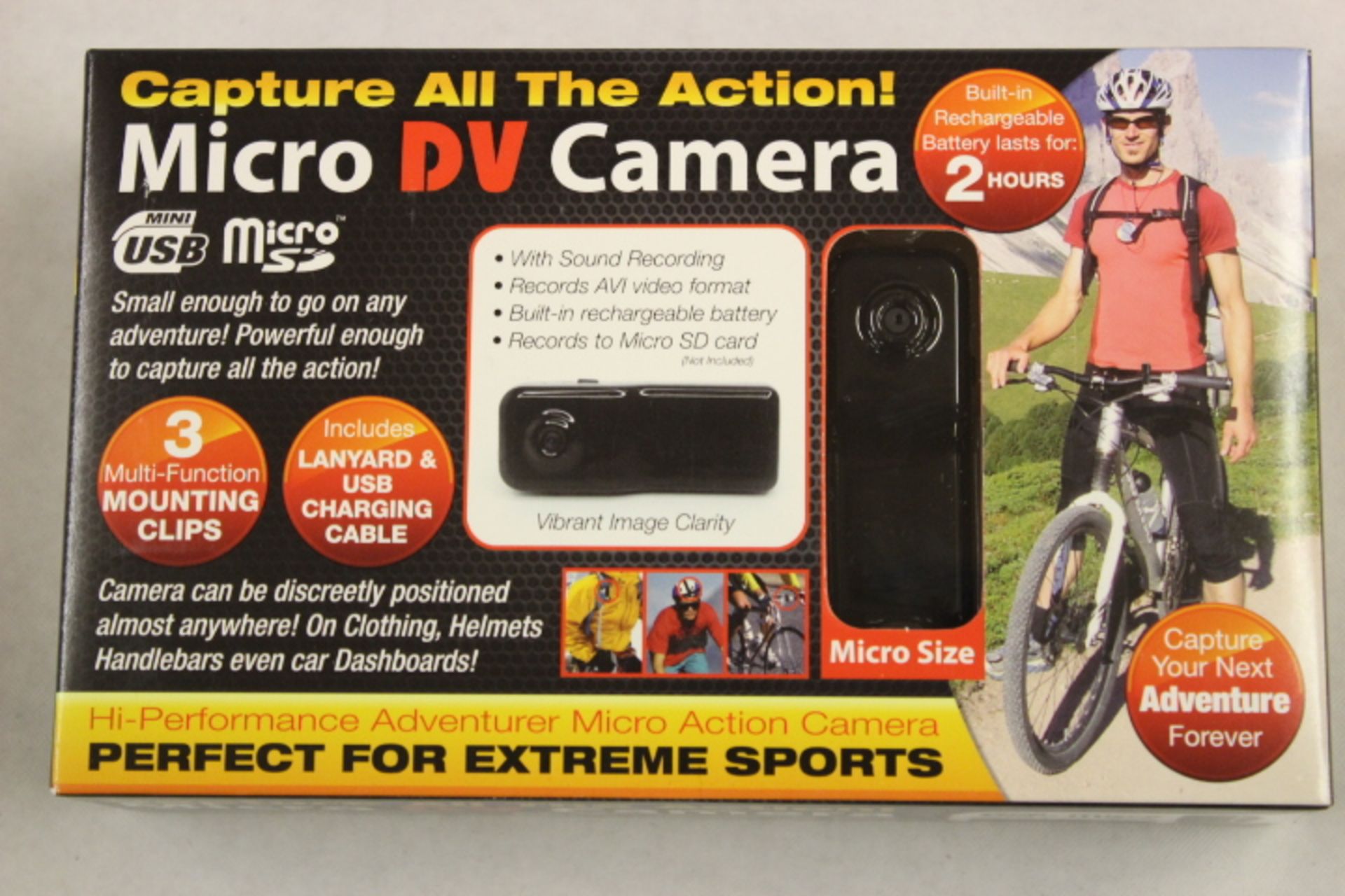 V  Grade A Micro DV action camera with mountings etc RRP49.99 `