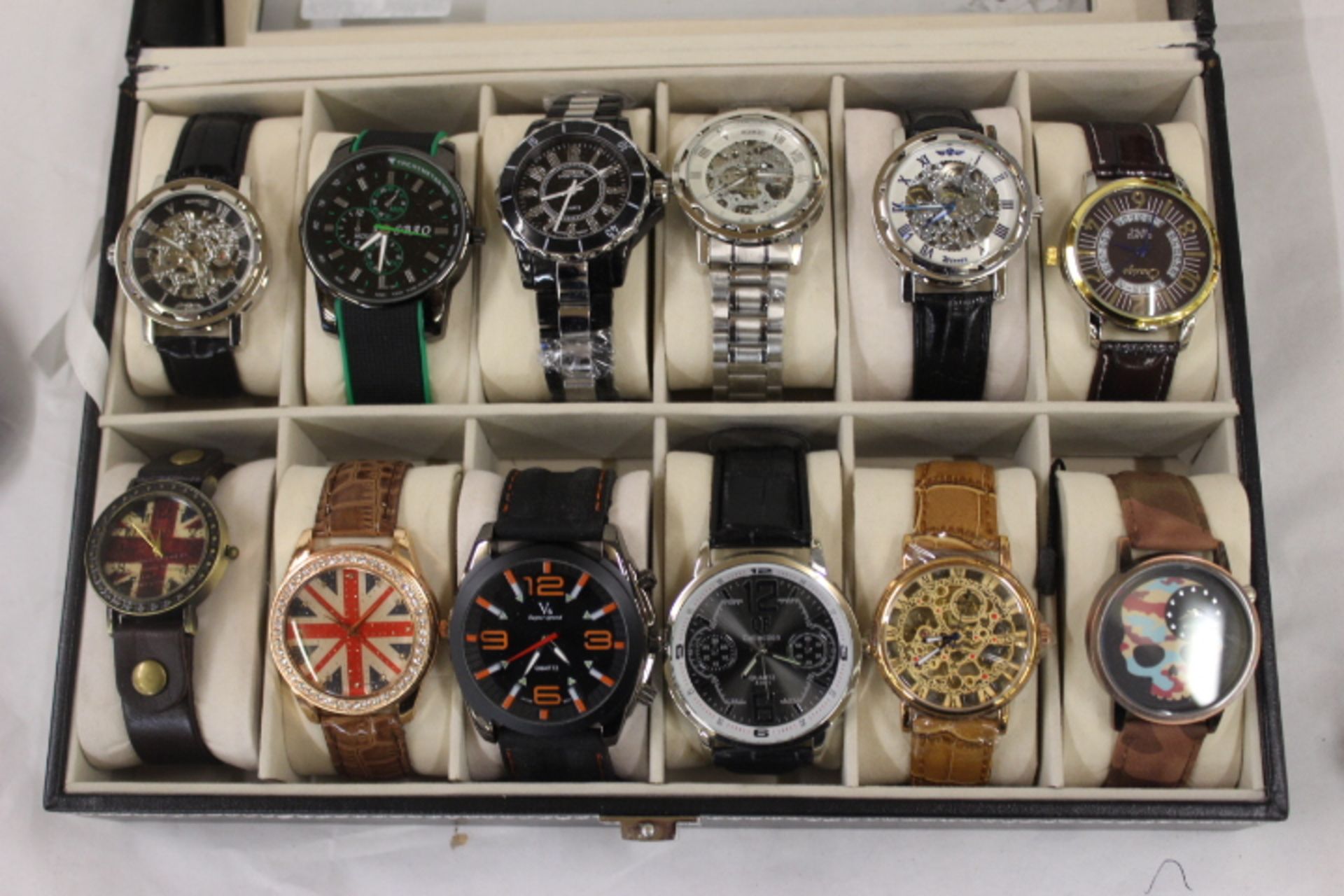 Twelve Various Watches With Faux Laether Case