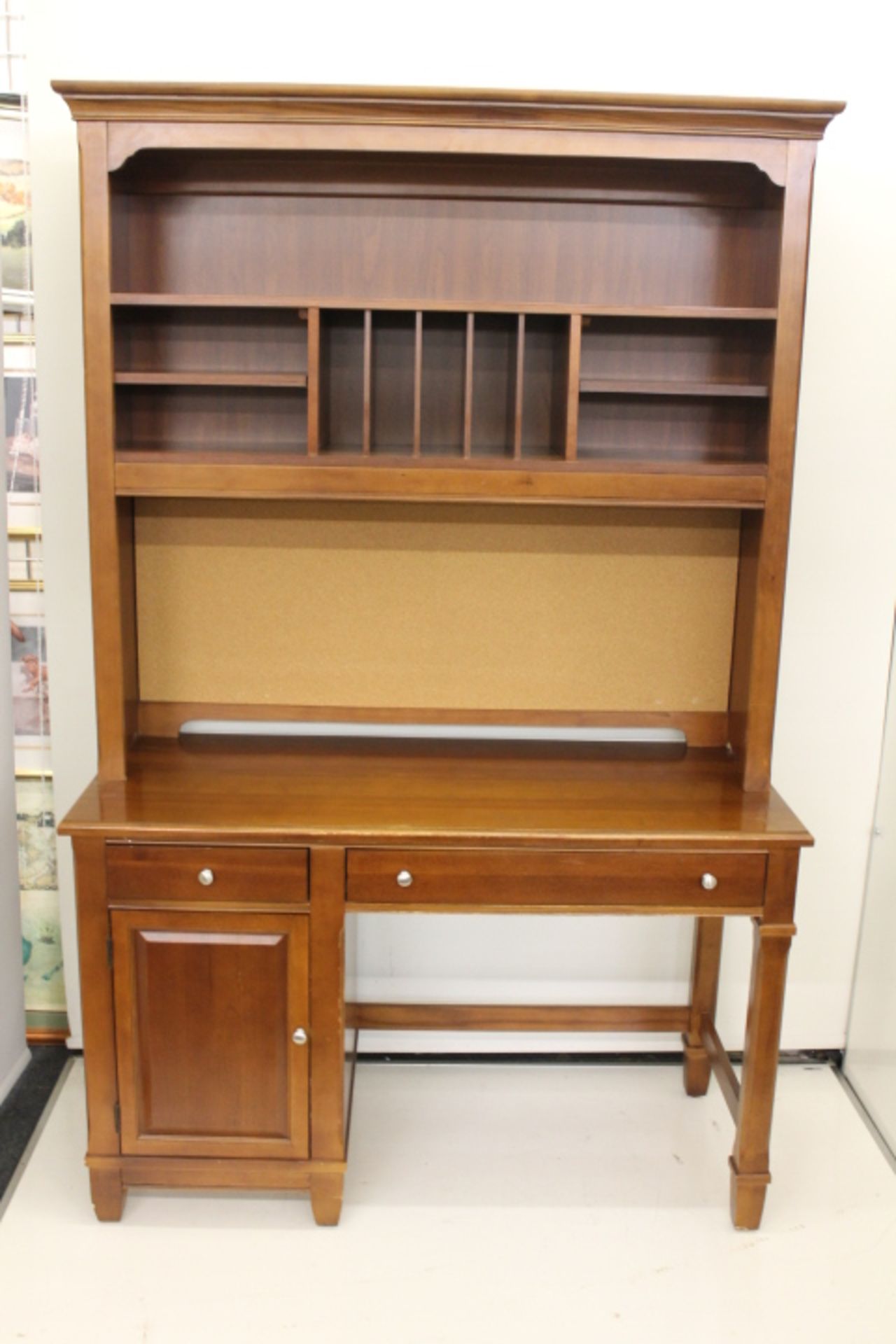 Two Drawer One Door Desk With Bookcase Above