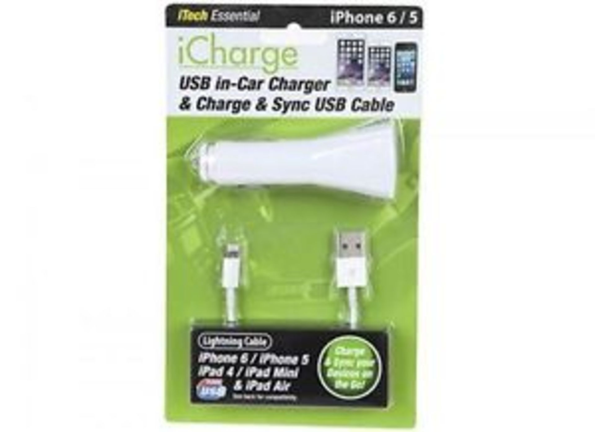 V Grade A USB In car charger with lightening cable for iphone 5 and 6 X  2  Bid price to be
