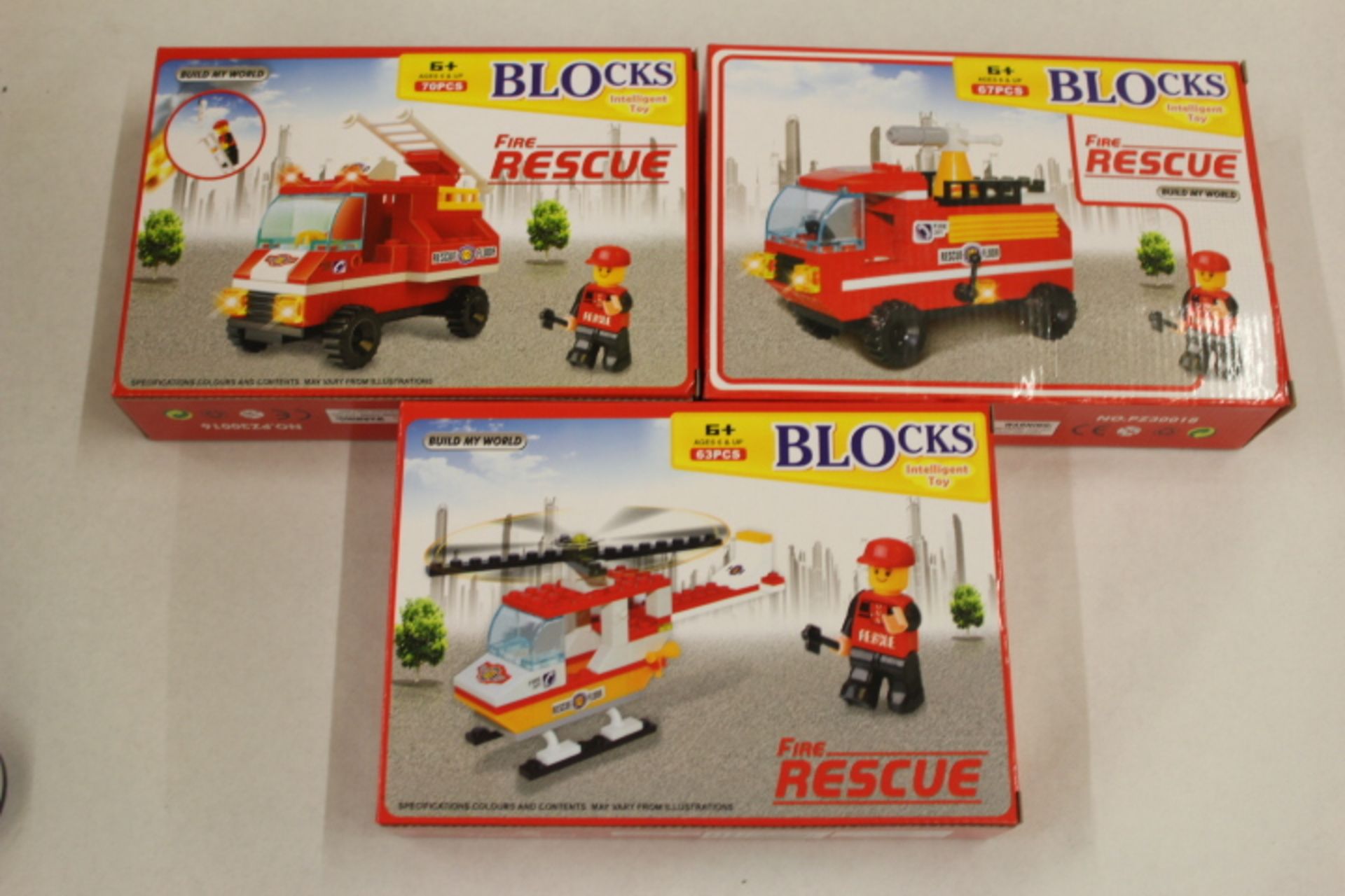 V 63/67/70pc Fire Rescue Construction Set (Similar To Lego) X  3  Bid price to be multiplied by