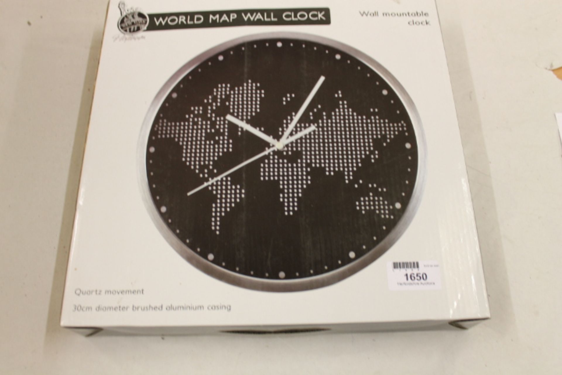 V Grade A Brushed Aluminium Cased 30cm World Map New York Wall Clock RRP 39.99 X  2  Bid price to be