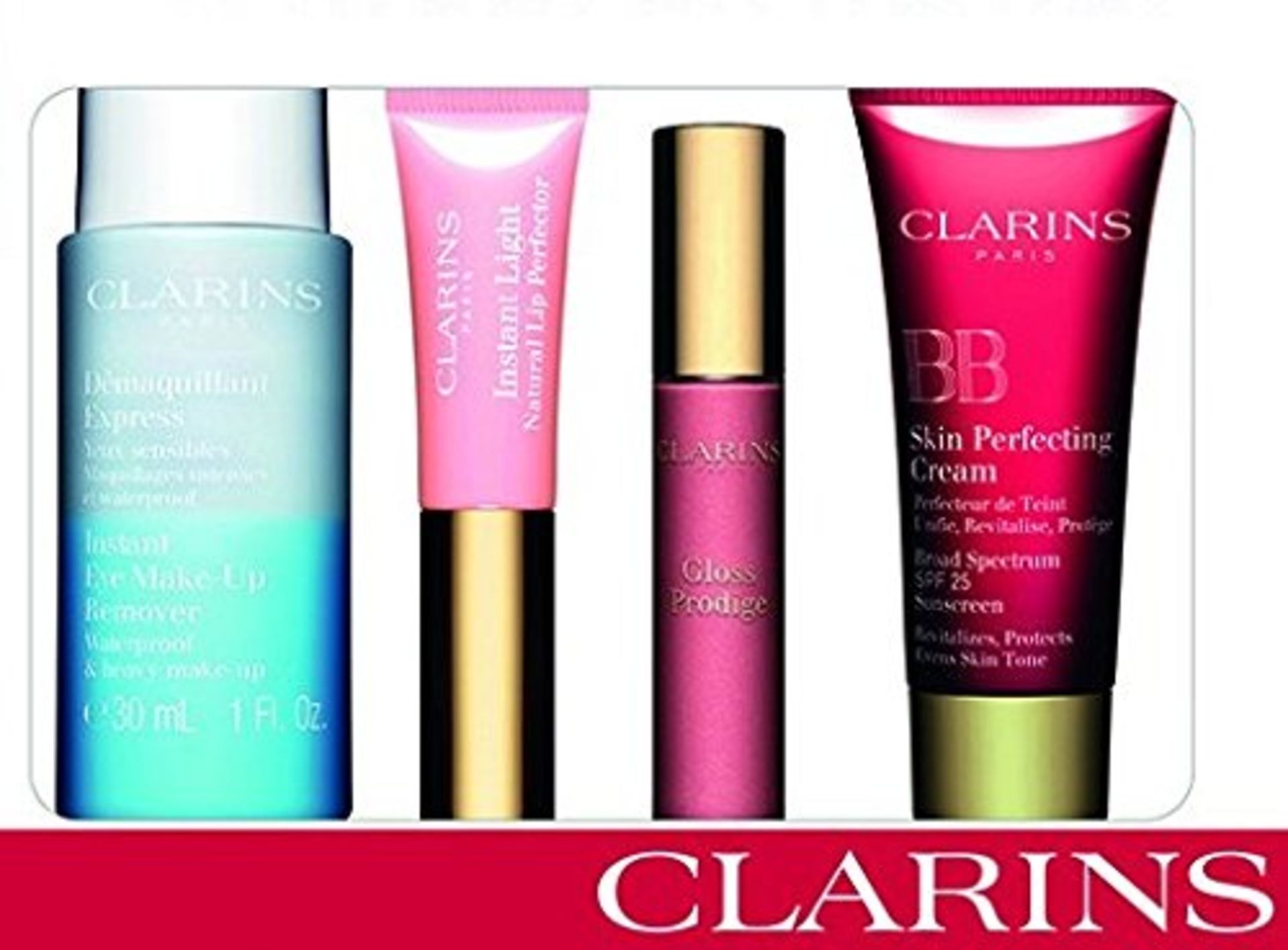 V Grade A Clarins Lips BB & Eyes Gift Set Inc 1x Eye Make-Up Remover 1x Lip Gloss Prodige 1x BB Skin