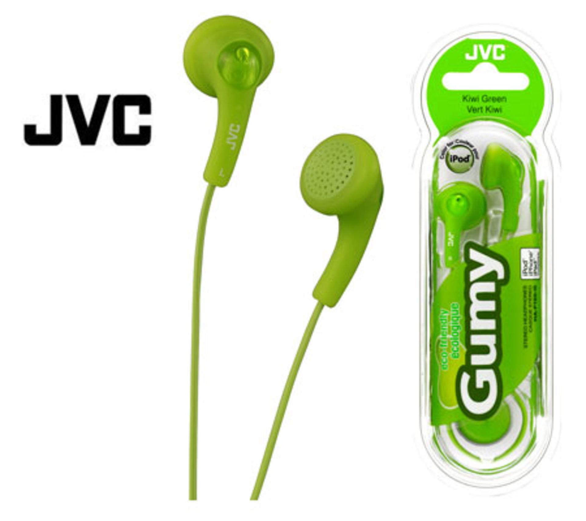 Grade A JVC Gummy Earphones Kiwi Green RRP: £15.99 X  3  Bid price to be multiplied by Three