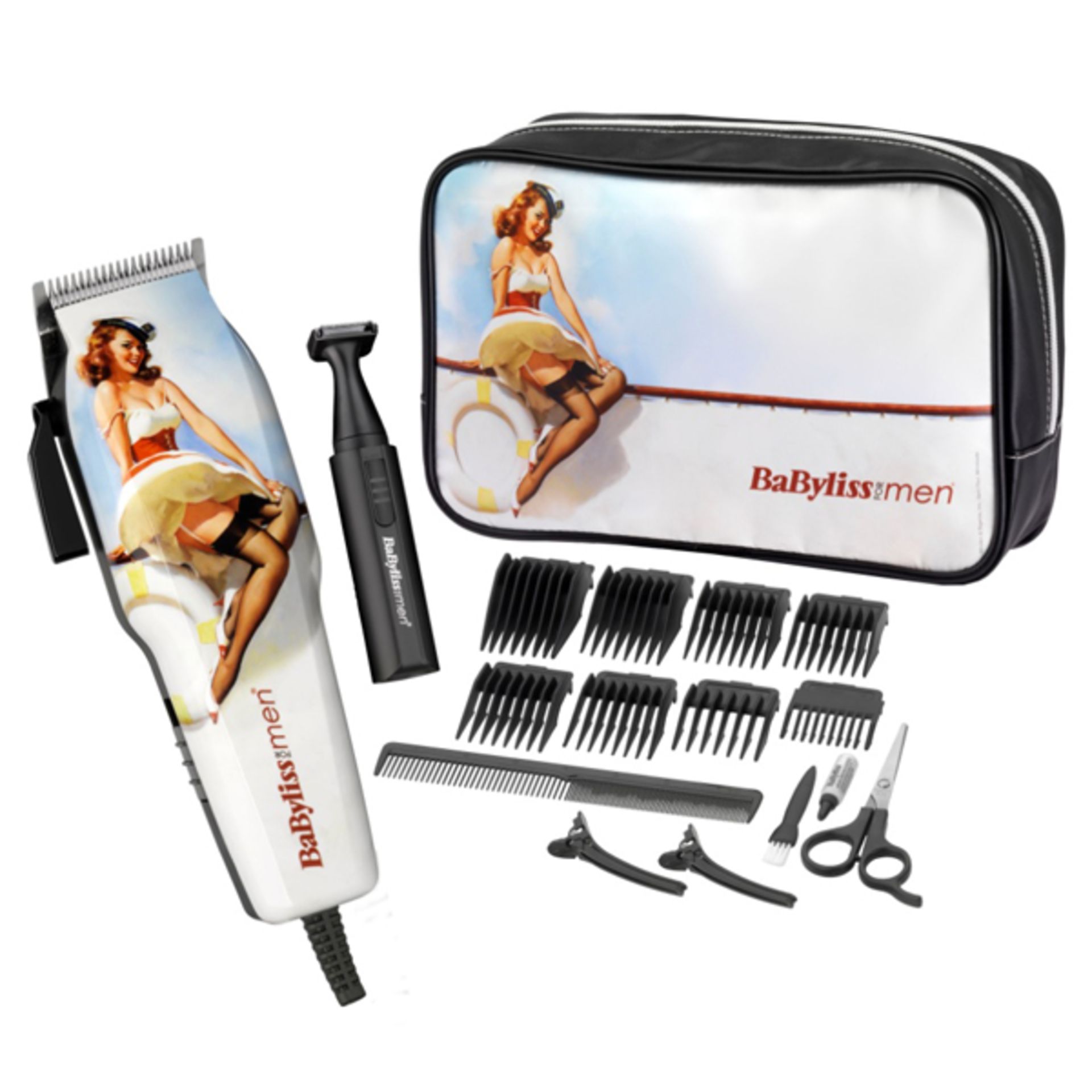 V Brand New Babyliss For Men Special Edition Pin-Ups Clipper Kit with Professional Grade Mains