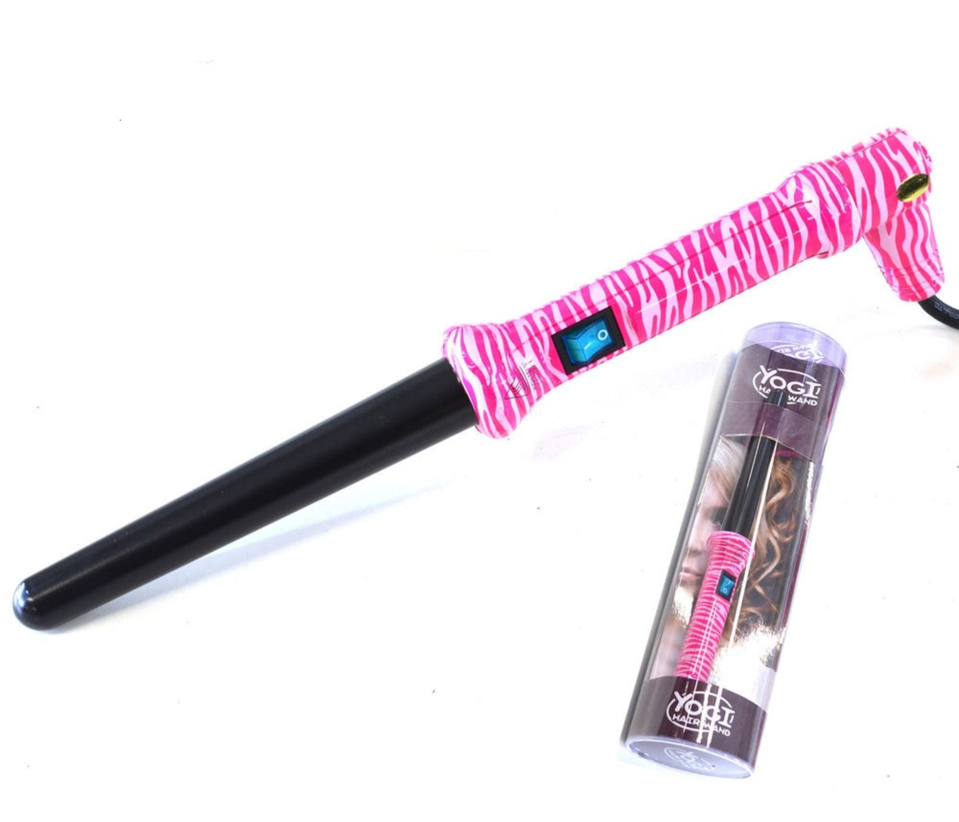 V Brand New Yogi Hair Wand In Pink Zebra Pattern With Tourmaline And Ceramic Infused Barrel RRP £