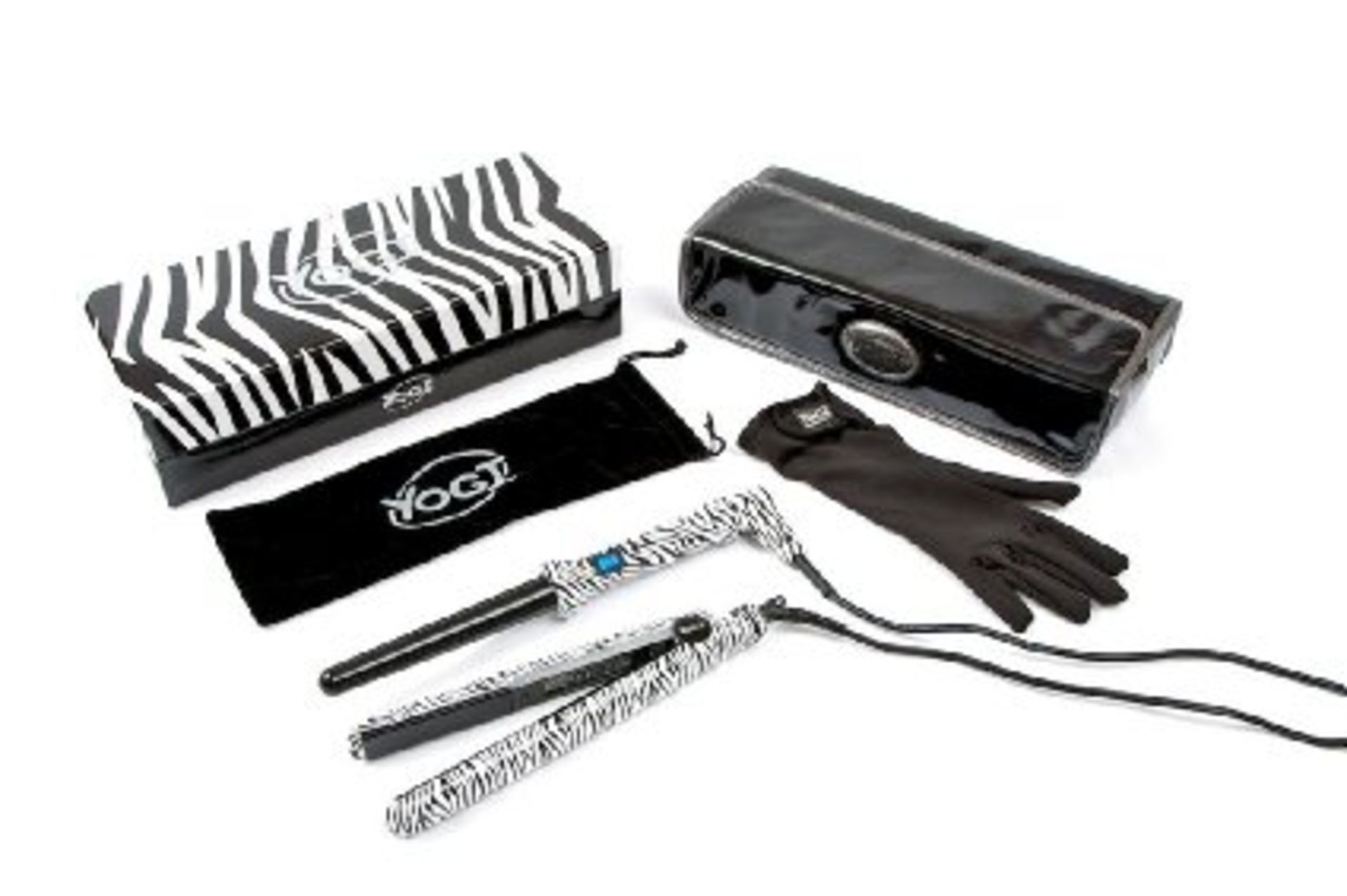 V Brand New Yogi Gift Set Twin Pack Straightener And Wand In Zebra Pattern RRP £129.99