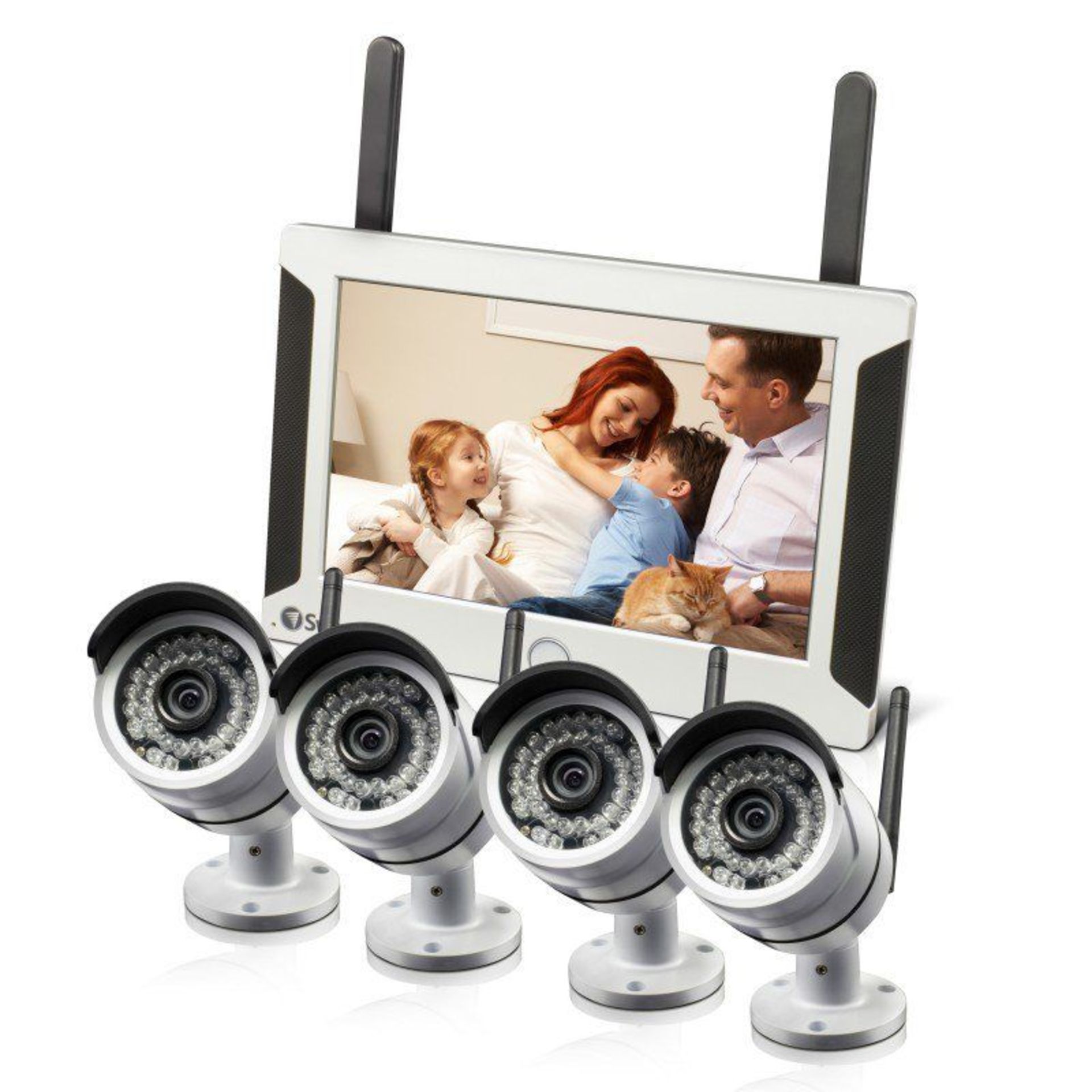 V Brand New Swann SWNVW-470PK4 All-In-One SwannSecure WiFi HD Monitoring System With Monitor &
