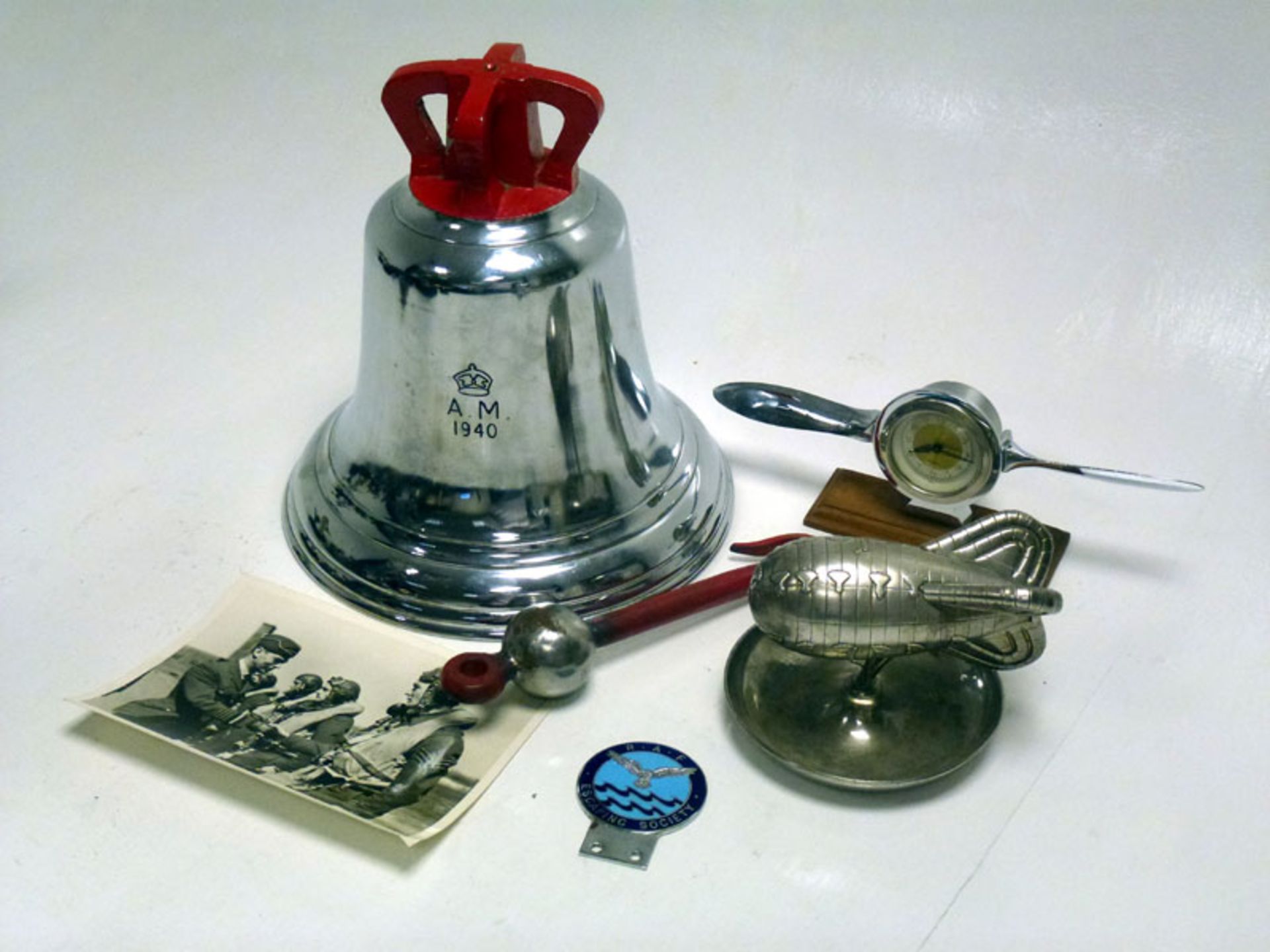 To include -
1. An RAF 'Scramble Bell', with crown, dated 1940. The Bell is Ministry of Defence, 11