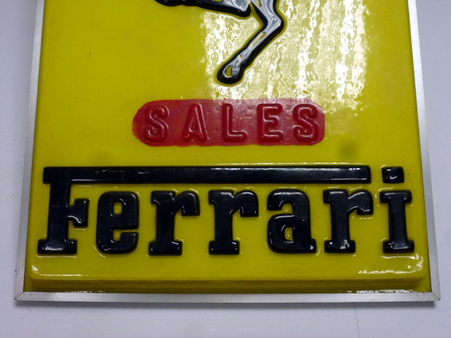 Large yellow Perspex sign with aluminium surround featuring traditional Ferrari prancing horse - Image 2 of 3
