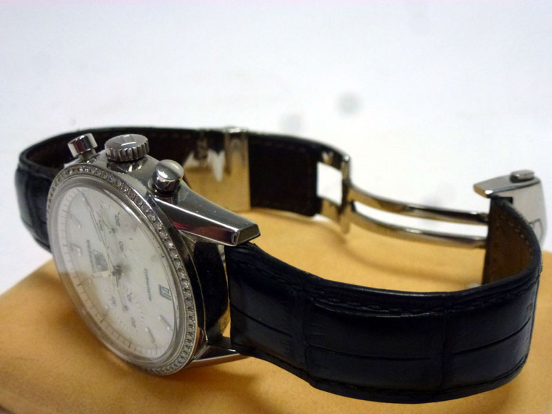 A Tag Heuer 'Carrera' wristwatch, featuring a rare factory white diamond bezel and mother of pearl - Image 2 of 3