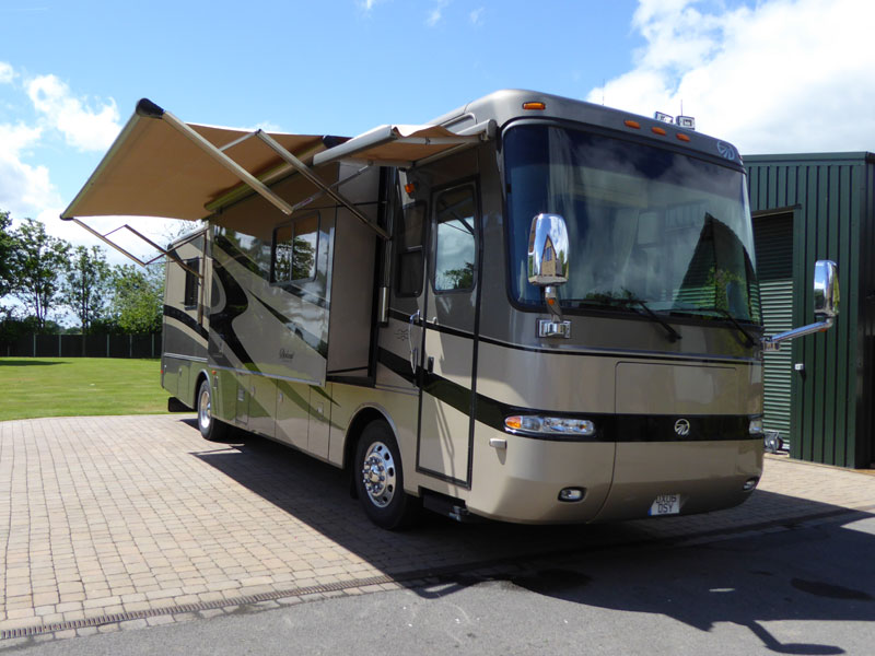 The Monaco Diplomat is an extremely spacious RV that boasts a full seven feet of ceiling height