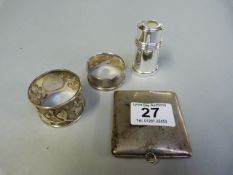 Silver Napkin ring, one other, card case etc