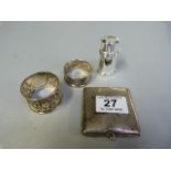 Silver Napkin ring, one other, card case etc