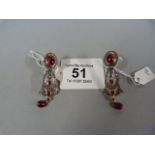 Pair of ruby and natural rose cut earrings- total