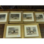 A Set of six framed Cock fighting Aquatints drawen