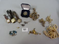 A quantity of costume jewellery, watches etc