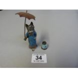 A Cold Painted lead cat and a hallmarked silver th