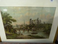 Large decorative print of a river scene signed Tag
