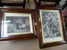 2 Antique prints in mahogany frames