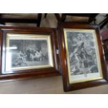 2 Antique prints in mahogany frames