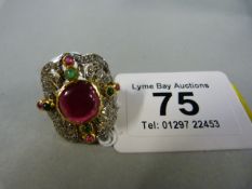 Gold on silver Ruby, emerald and natural rose cut