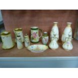 Pair of Crown Devon vases,similar jugs, and three