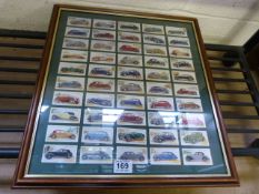 Framed cigarette cards of cars