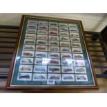 Framed cigarette cards of cars