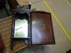 Mahogany hanging mirror with shelf under, and an i