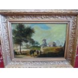 Oil painting of a pastoral scene with a windmill