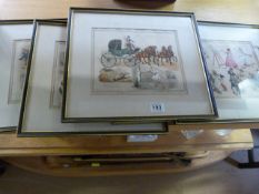 Five framed hand tinted prints - by Henry Alken pu