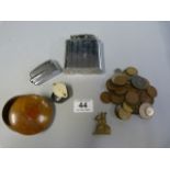 Capri oversized lighter, various coins, loupe etc.