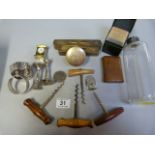 Miscellaneous items including glass bottle, silver