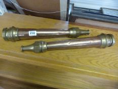 2 Antique copper and brass fire hose nozzles