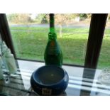 A Cobalt blue Bretby bowl and a wine bottle of mar