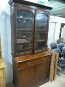 Victorian mahogany display cabinet with cupboard u