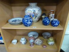 Collection of various oriental pottery, including Ginger jars, plates etc. ( some A/F)- on two