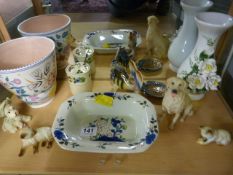 Poole jardiniere, Adams marmalade pot, dish etc inc silver spoon and various animals etc