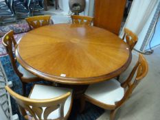 Large Handmade Modern Table on Carved Pedestal with 6 chairs and extra Leaf