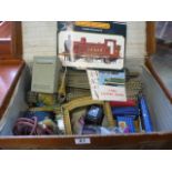 Vintage suitcase containing various Hornby Dublo track, signals, transformers etc