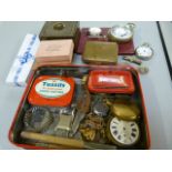 A collection of various watch parts, autograph book etc.