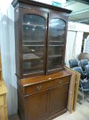 Victorian mahogany display cabinet with cupboard under