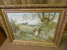 A Large print of children playing in ornate gilt frame