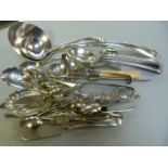 Quantity of silver plated cutlery including an Elkington ladle and two silver tea spoons