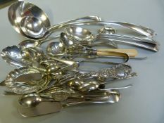 Quantity of silver plated cutlery including an Elkington ladle and two silver tea spoons