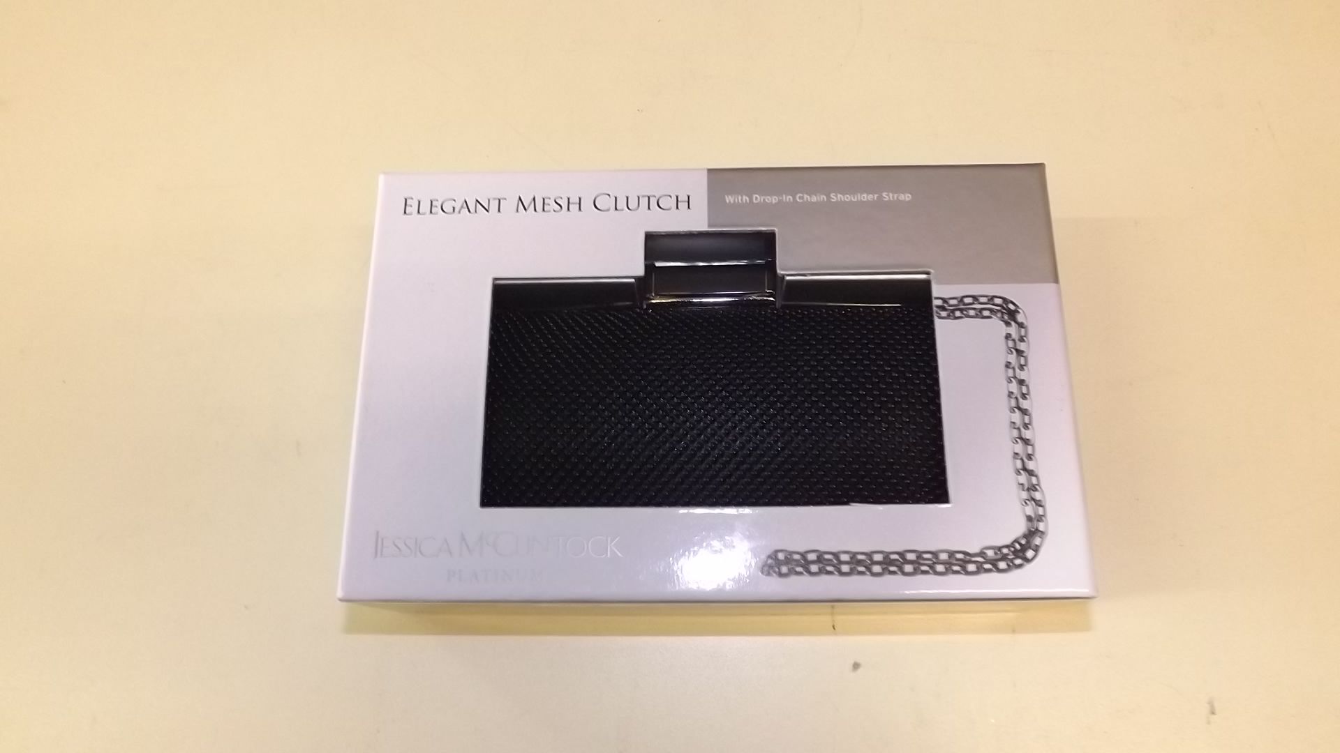 1 BOXED JESSICA MCLINTOCK PLATINUM MESH CLUTCH BAG RRP £37.99