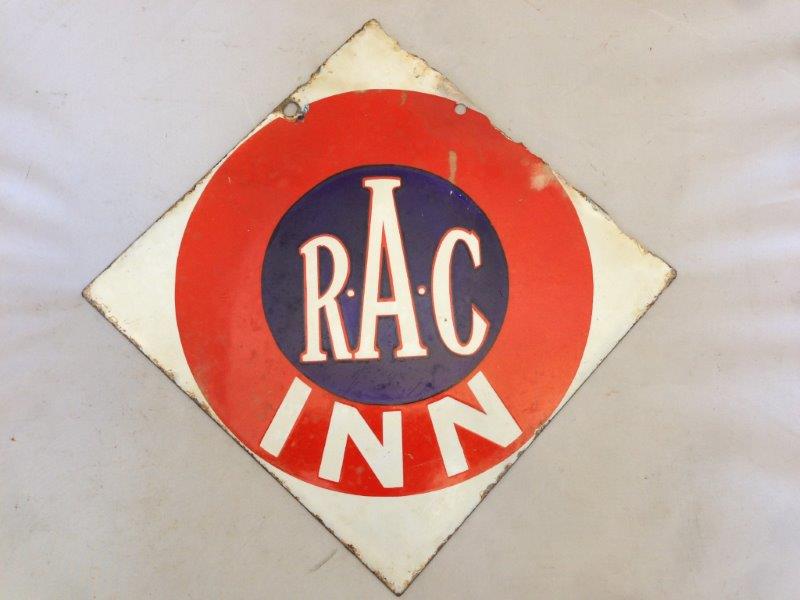 An unusual RAC Inn lozenge shaped double sided hanging enamel sign, with restoration and repair to - Image 2 of 2